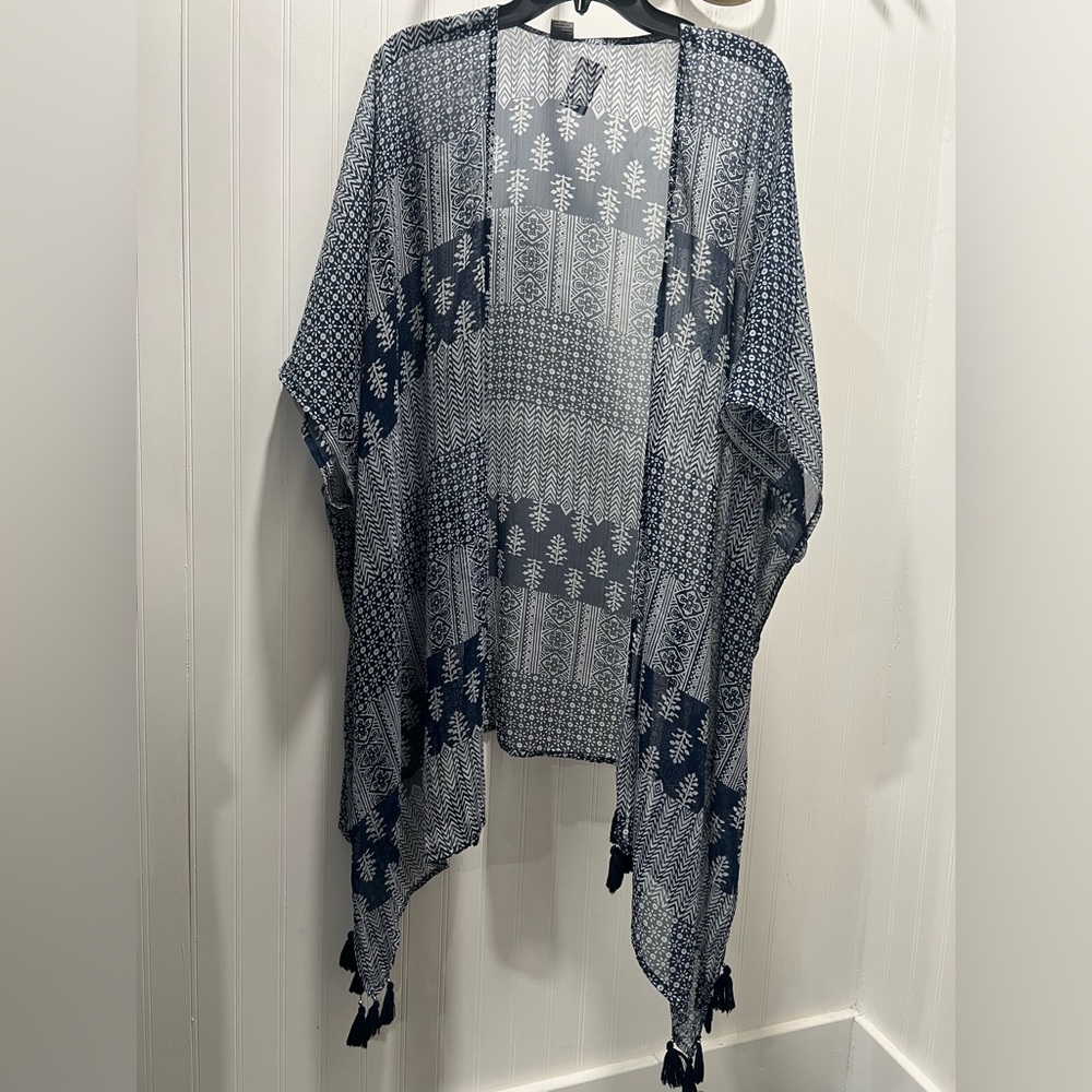Navy Blue Patterned Kimono